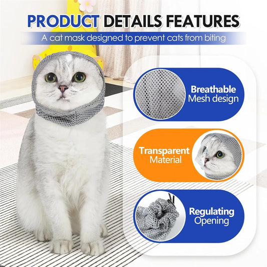 Bozales antimordeduras para gatos, ajustables, transpirables, de ajuste seguro, para cubrir la cabeza, máscara, para cortar las uñas de los gatos, baño y aseo personal (1 unidad)